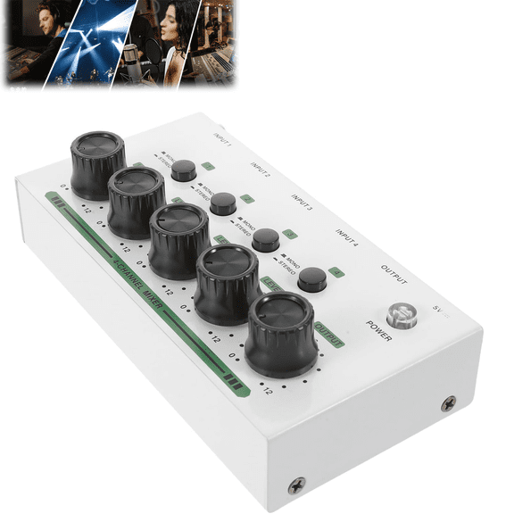 4 Channel Audio Mixer Bluetooth, Small Sound Board Console with 48V Phantom Power, USB Interface for Recording Guitar Podcast Live Streaming, Portable Stereo Mixer(wwx)