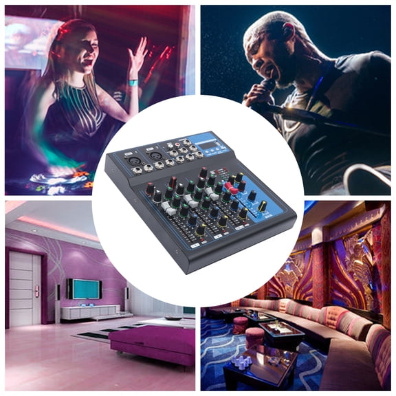 4 Channel Audio Mixer with Bluetooth, USB MP3 Playback & Reverb, 3-Band EQ Metal Housing Portable Sound Mixing Console for DJ Live Streaming Podcast Studio Recording
