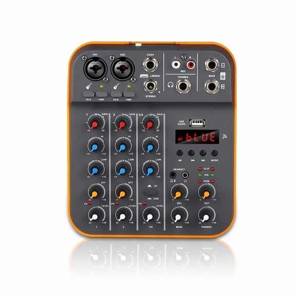 4 Channel Audio Mixer DJ Console Mixer with Reverb Bluetooth 5.0 48V Power for PC Recording Karaoke Singing US Plug,1 * Audio Mixer 1 * adapter