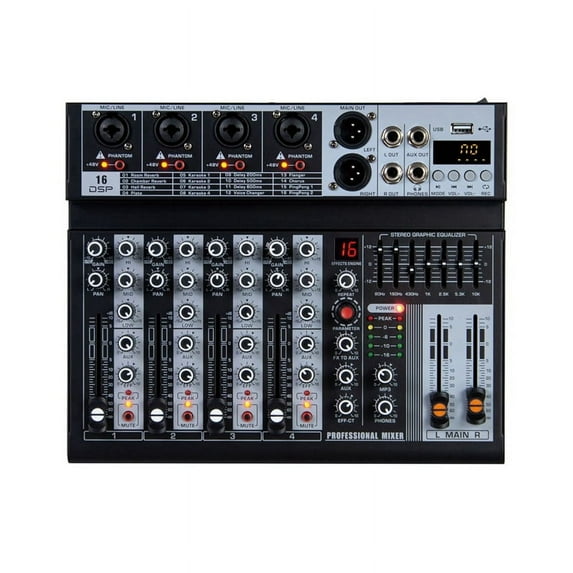 4 Channel Audio Mixer Digital Mixer Sound Card Microphone Live Broadcast Computer Recording DJ Audio Equipment US Plug