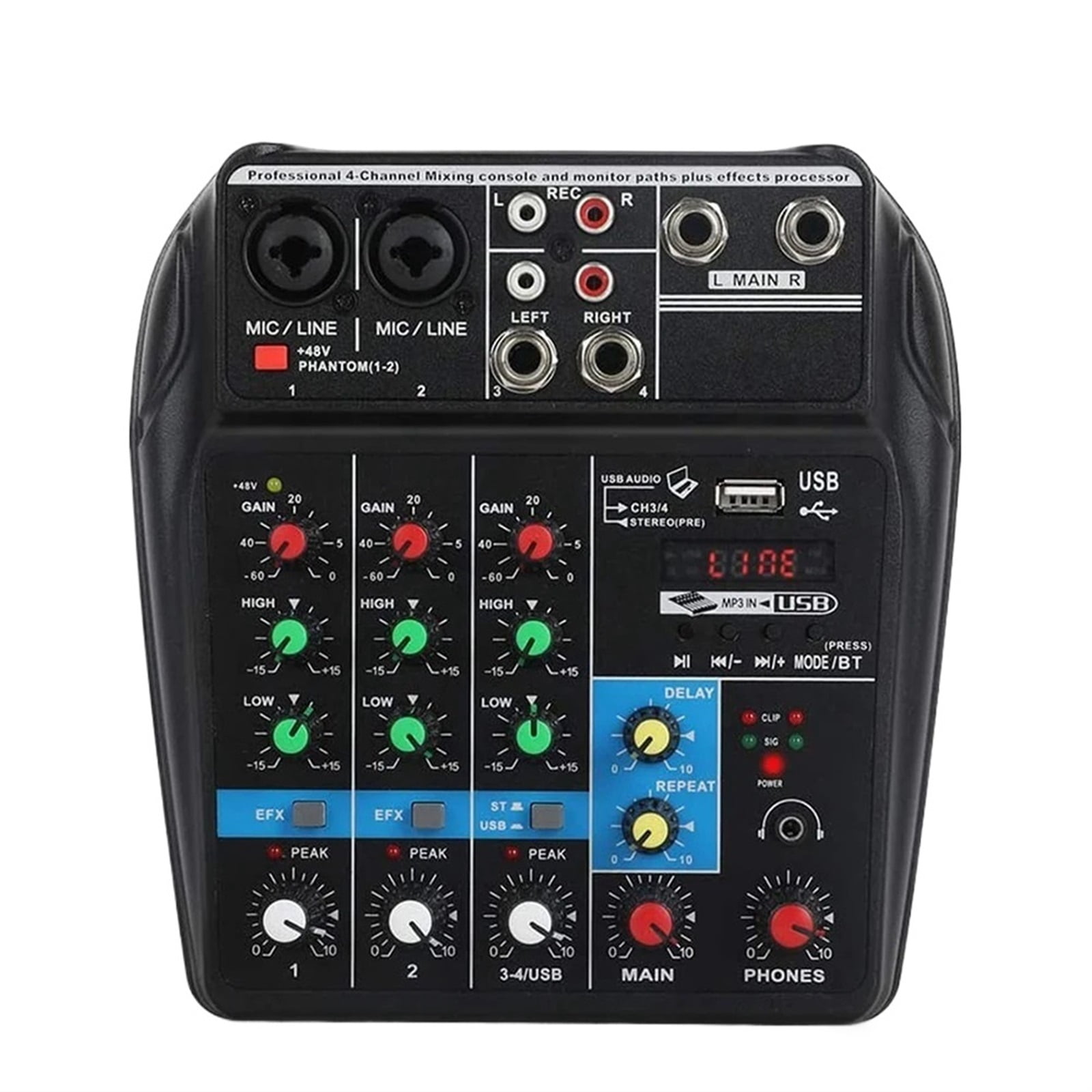 4 Channel Audio Sound Mixer Portable Mini Mixing DJ Console Bluetooth-compatible ,Precision Control
