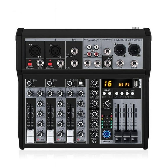 4 Channel Bluetooth Audio Mixer Sound Mixing Console Audio Interface USB Sound Card for Studio Stage DJ Home US Plug