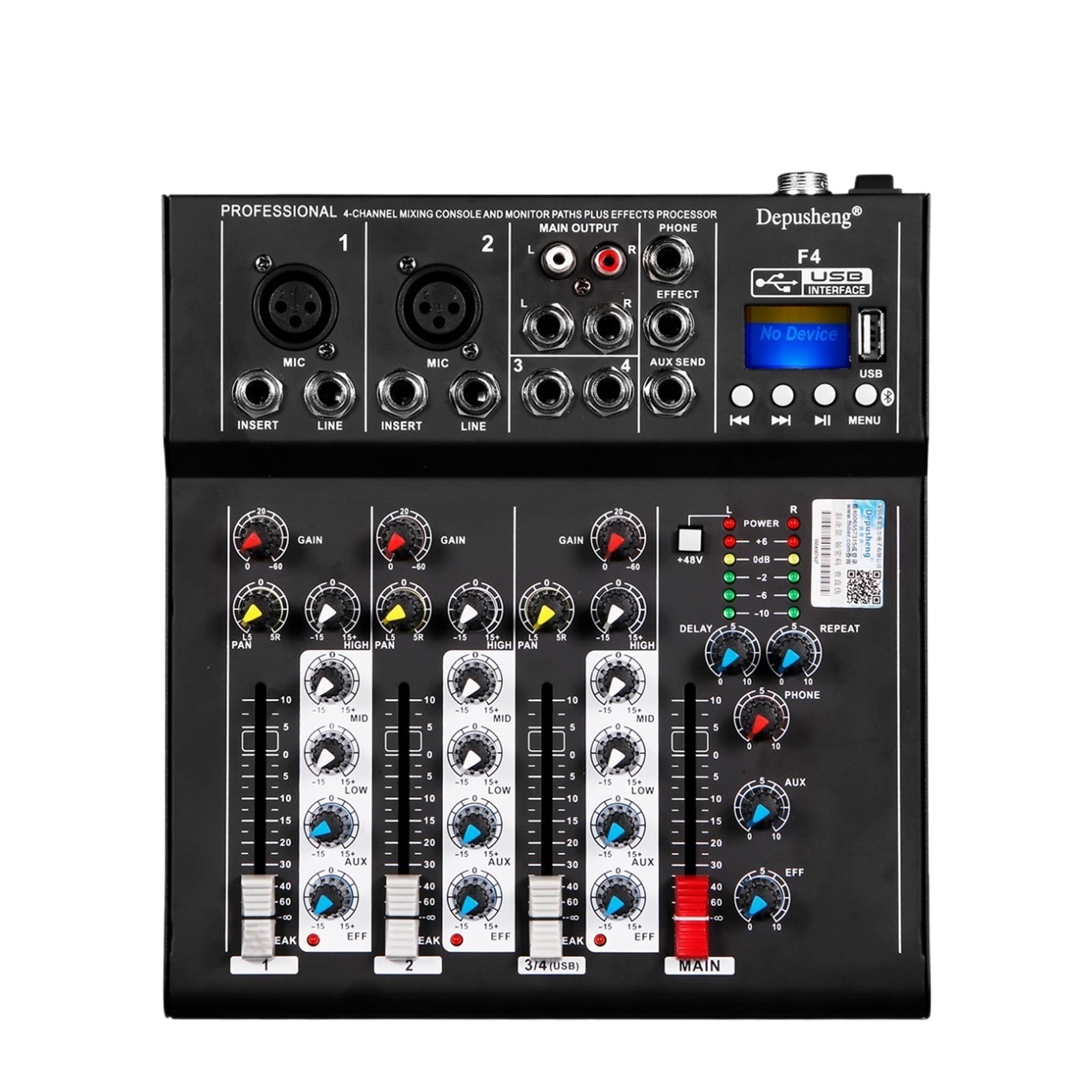 4 Channel DJ Sound Mixing F4 Mixer Bluetooth PC USB Play Recording 48V Contoller Mixing Console ,Easy to Operate