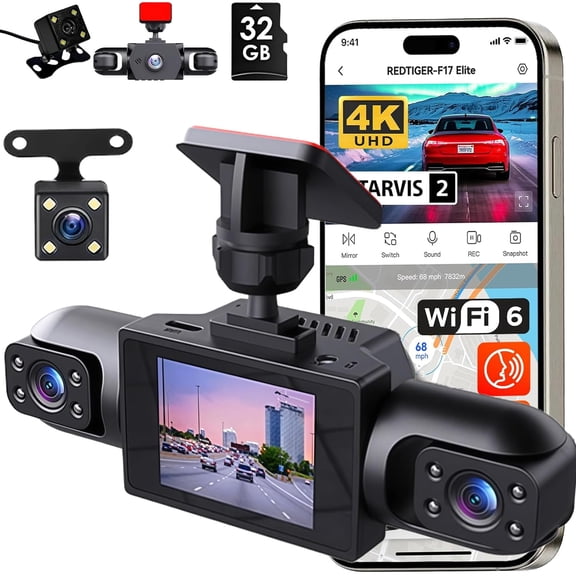 4 Channel Dash Cam, 2026 New Full View Car Dashcam System-Wireless, 360° Dual Dash Cam Front and Inside, 1080P Full HD Dash Camera with Night Vision, G-Sensor