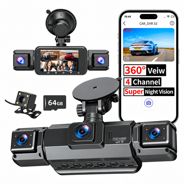 4 Channel Dash Cam, 360 Dash Camera for Cars, 2K Front + 1080P Rear ...