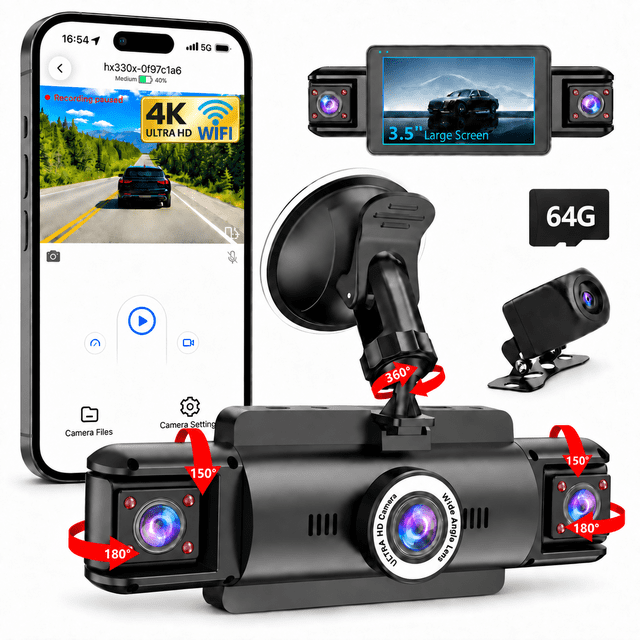 4 Channel Dash Cam,4K 360 Full View Front Rear Left Right Car Camera, 2 ...