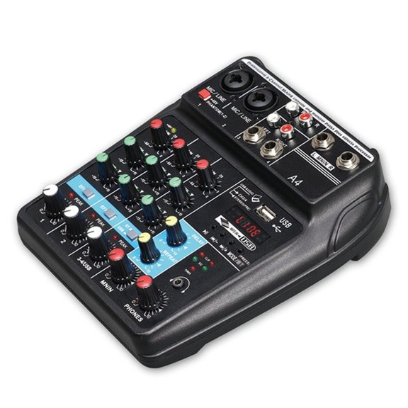 4-Channel Digital Audio Mixer With USB Sound Card Live Streaming & Recording Interface With Reverb, For Podcast, DJ, Home Studio