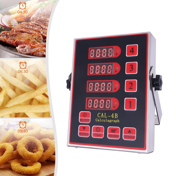 4-Channel Digital Kitchen Timer, CAL-4B Restaurant Cooking Reminder, Stainless Steel Commercial Calculagraph