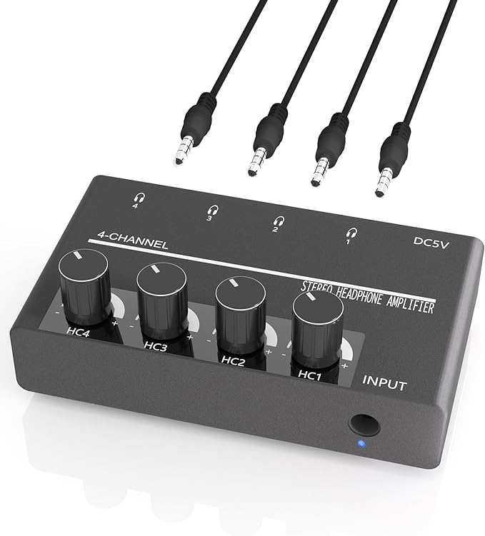 4 Channel Headphone Amplifier - Ultra-Compact Portable Stereo Audio Amp ...