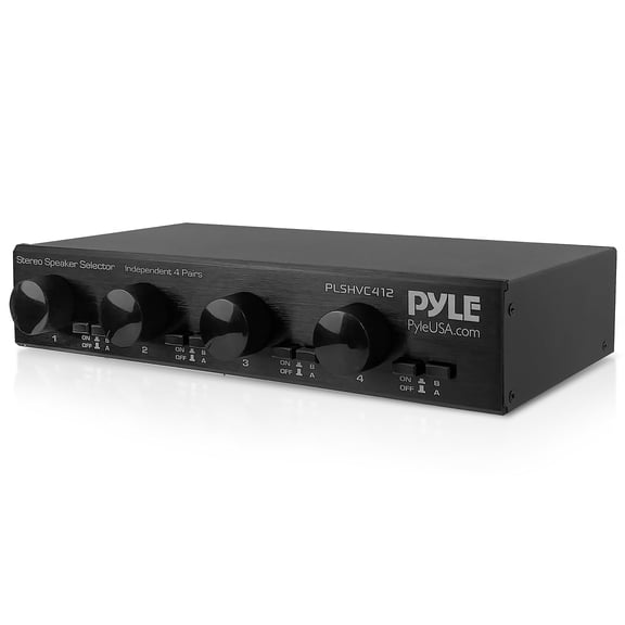 4 Channel High Power Stereo Speaker Selector with Volume Control, Rugged and Durable Housing Construction, Cabinet Heat Sink, Plug and Play Easy Install
