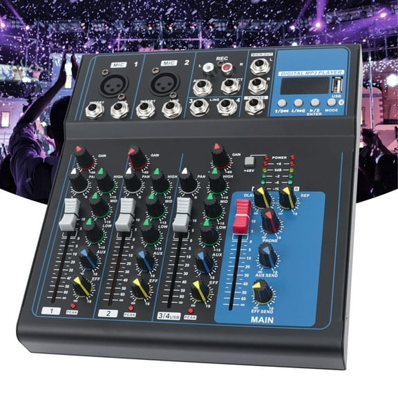 4 Channel Mini Audio Mixer Bluetooth USB DJ Sound Mixing Console Amplifier Studio