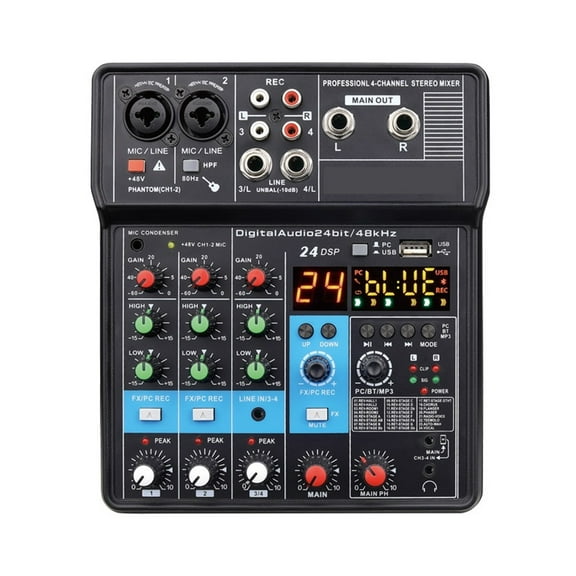 4 Channel Mini Audio Mixer Sound Card DJ 16 Digital Effects Noise Reduction Console USB Record For Singing ,Easy to Use