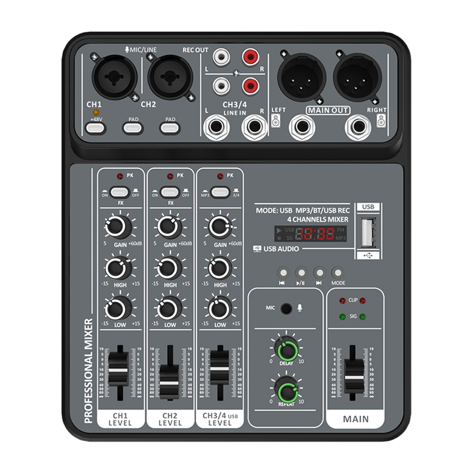4 Channel Mixer 48V Phantom Power USB Studio Sound Mixers Bluetooth DJ Console Mixing ,Easy to Operate