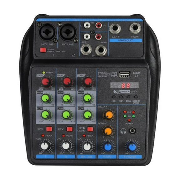 4 Channel Mixer DJ Mixing Console with 48V Phantom Power Monitor System USB Mixer
