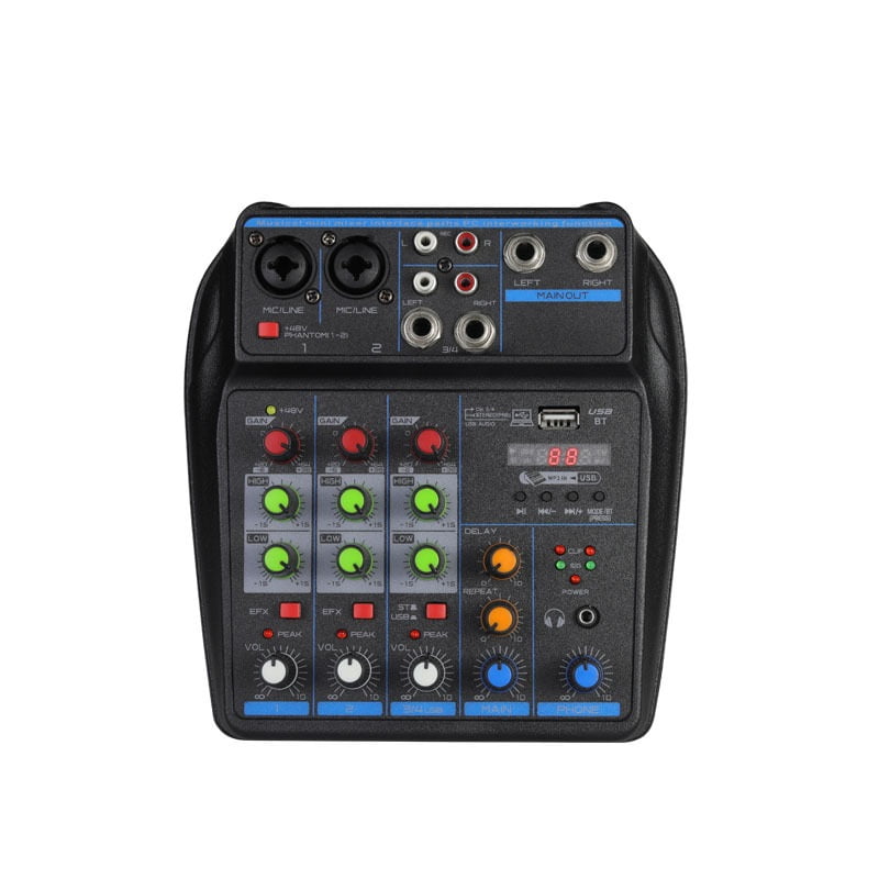 4 Channel Mixer DJ Mixing Console with Bluetooth 48V Phantom Power USB Mixer