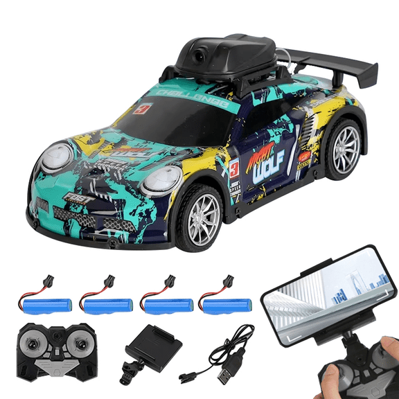 4-Channel RC Drift Car with HD Camera & App Control, FPV Real-Time Video, LED Lights, Rechargeable