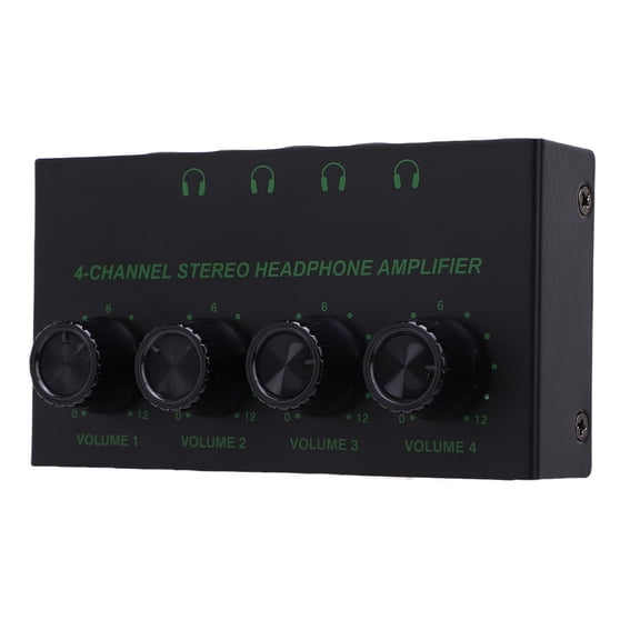 4 Channel Stereo Headphone Amplifier with Volume Control - Compact Mini Desktop Amp for Home Studio and Podcast Recording
