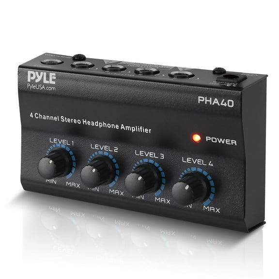 Pyle 4-Channel Portable Stereo Headphone Amplifier - Mini Earphone Splitter Amp with 4 TRS Output Jacks - Independent Volume Controls - High-Quality Audio for Studio & Stage - PHA40
