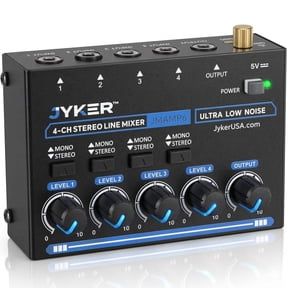 Jyker 4 Channel Stereo Line Mixer, Compact Audio Mixing Console, Mono/Stereo Switches, Independent Level Controls, USB-C Powered, Metal Housing - JMAMP6