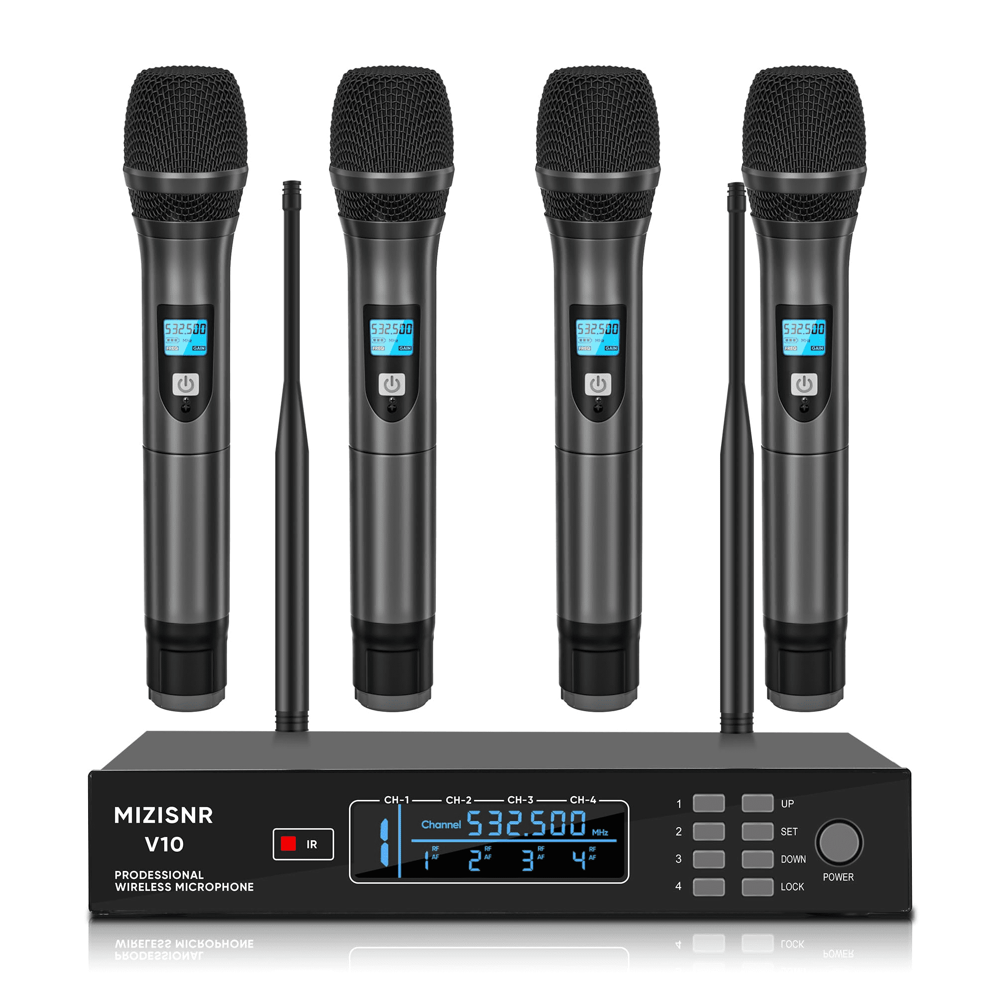 4 Channel Wireless Microphone System, Professional UHF Cordless ...
