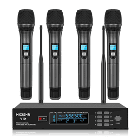 4 Channel Wireless Microphone System, Professional UHF Cordless Handheld Microphones set for Singer, Metal Receiver with Adjustable Frequency Auto Scan 300ft Range for Singing karaoke Speaking