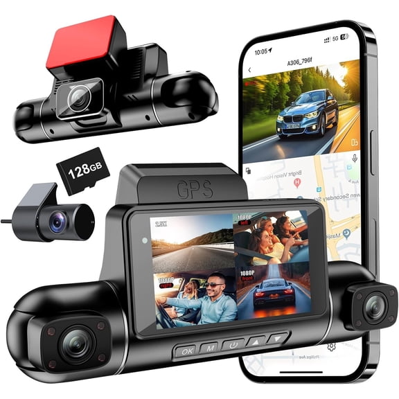 4 Channels 360? Cam,2.5K+1080P Front and Rear Camera for , -in G-Sensor, Recorder with GPS and 128G Card, 24H Parking ,Loop Recording, Night Vision,Support WiFi/APP Control,