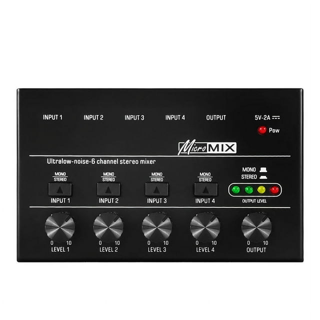 4 Channels Audio Mixer Portable Ultra LowNoise Mixer Mini Stereo Mixer