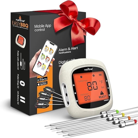 4 Channels Bluetooth BBQ Digital Thermometer with 4 Probes - Large LCD Display