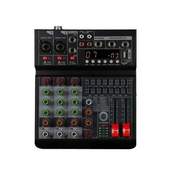4 Channels Mixer Digital Mixer AUX Real Time Recording USB Digital Processor