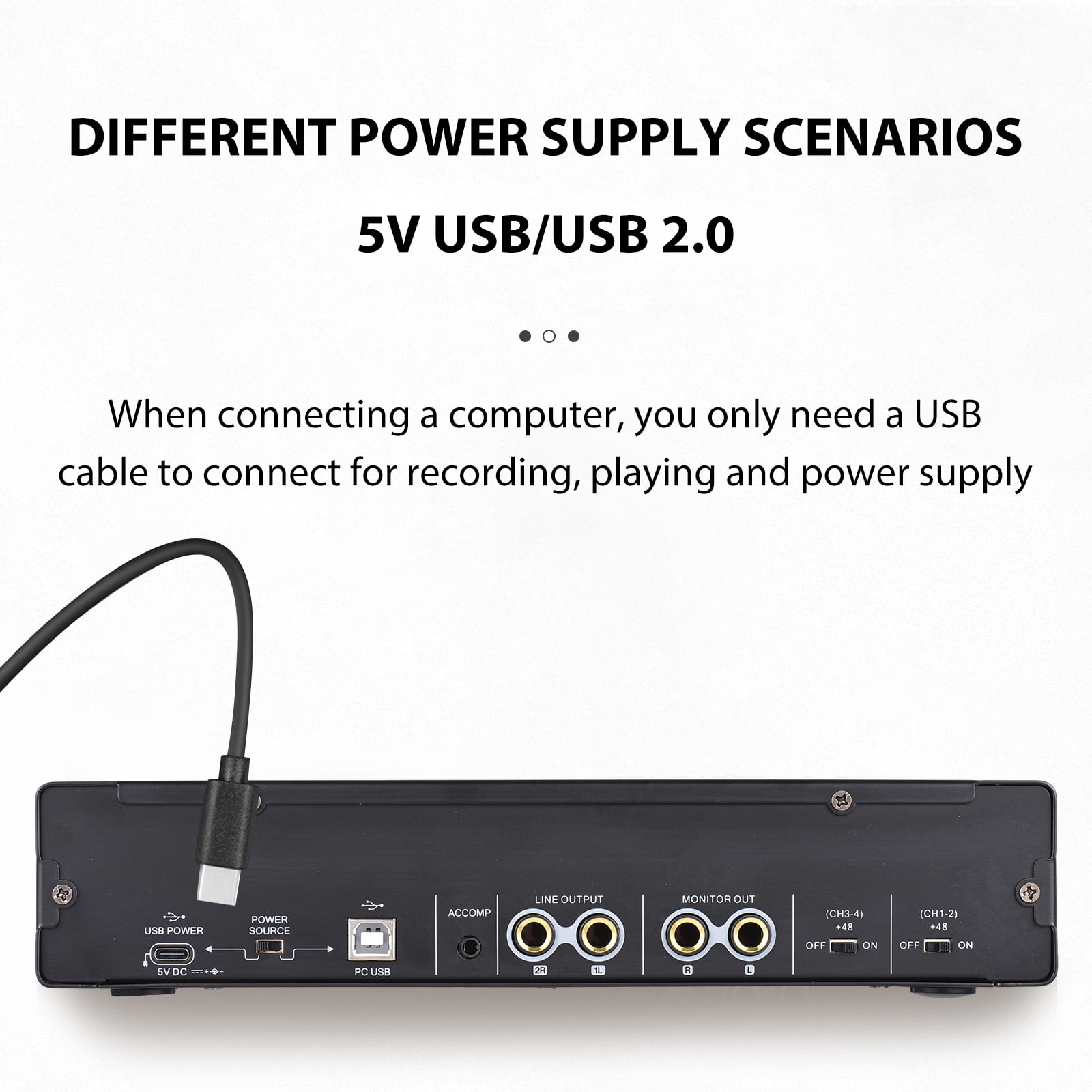 4 Channels Recording Sound Card with Driver Free Audio Interface, 4-in 4-out USB 24 bit/192khz 48V Phantom Power Supply for Professional of Live Streaming Karaoke