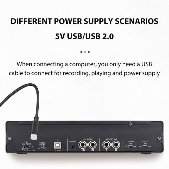 4 Channels Recording Sound Card with Driver Free Audio Interface, 4-in 4-out USB 24 bit/192khz 48V Phantom Power Supply for Professional of Live Streaming Karaoke