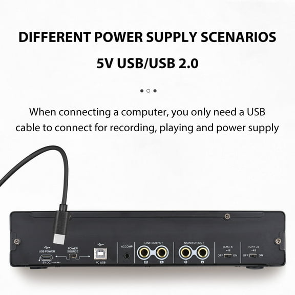 4 Channels Recording Sound Card with Driver Free Audio Interface, 4-in 4-out USB Sound Card 24 bit/192khz 48V Phantom Power Supply for Professional Recording of Live Streaming Karaoke