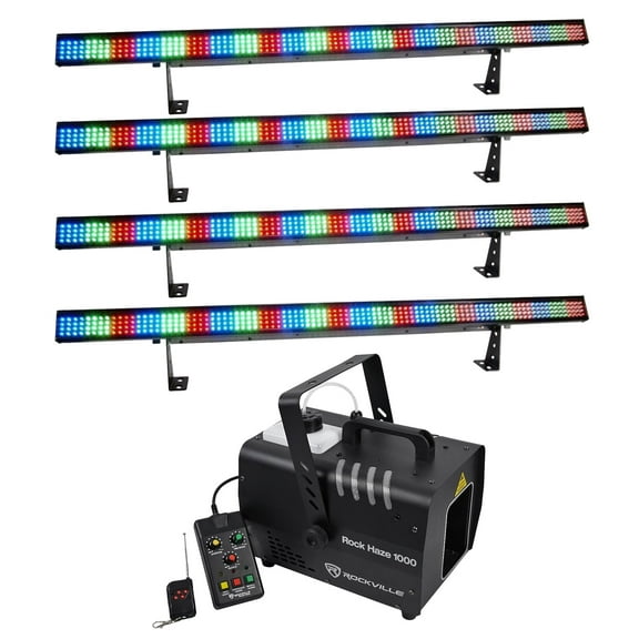 (4) Chauvet COLORSTRIP DMX LED Multi-Color DJ Light Bars+1000 CFM Haze Machine
