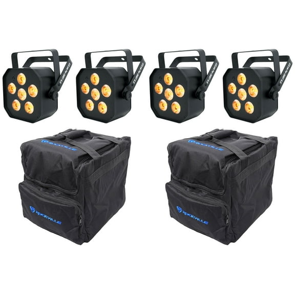 4 Chauvet DJ EZLink Par Q6BT ILS RGBA Bluetooth Rechargeable Wash Up-Lights+Bags