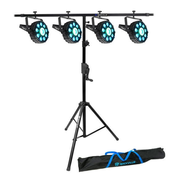 (4) Chauvet DJ FX Par 9 DMX Multi-Effect LED, SMD RGB+UV Lights+Crank Up Stand