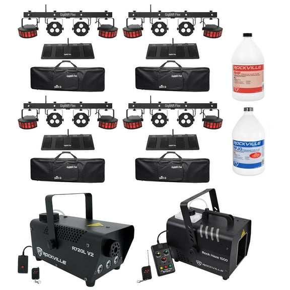 4 Chauvet DJ GigBAR Flex Lighting Systems wDerbys+Wash Lights+Hazer+Fogger+Fluid