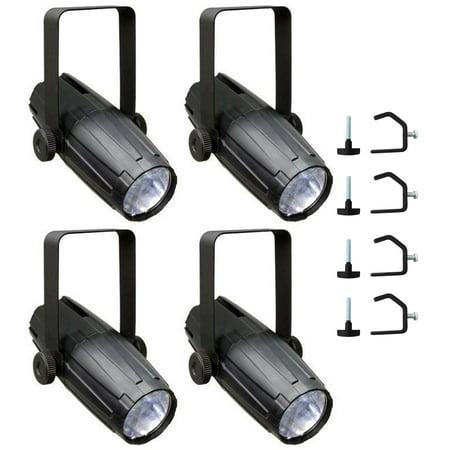 (4) Chauvet DJ LED PINSPOT 2 SpotLights w/ Gel Packs+High Power Lenses+Clamps