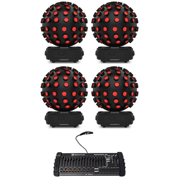 (4) Chauvet DJ Rotosphere HP LED Rotating Mirror Ball Simulators+DMX Controller