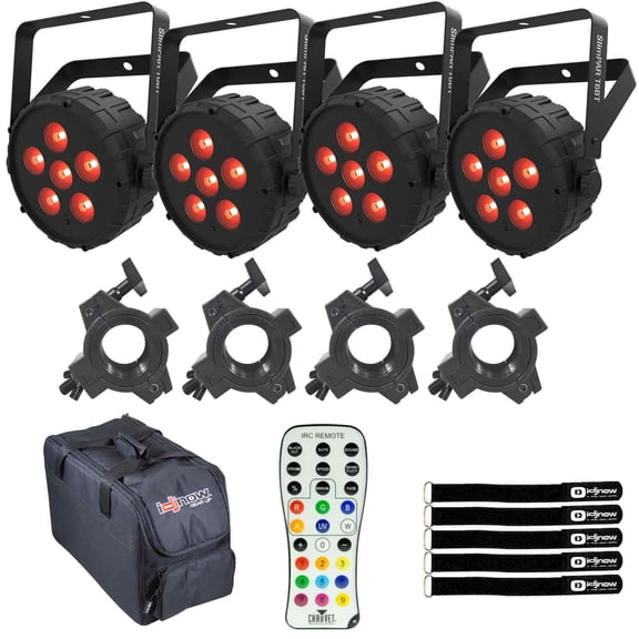 (4) Chauvet DJ SlimPAR T6BT Compact Bluetooth Wash Lights with Professional Gear Bag Package