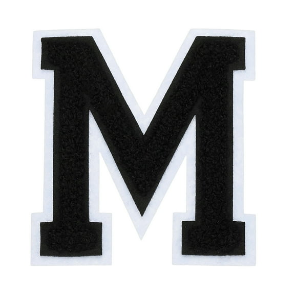 4" Chenille Letter Patches,Black Chenille Initial A-Z Patches (Letter M)