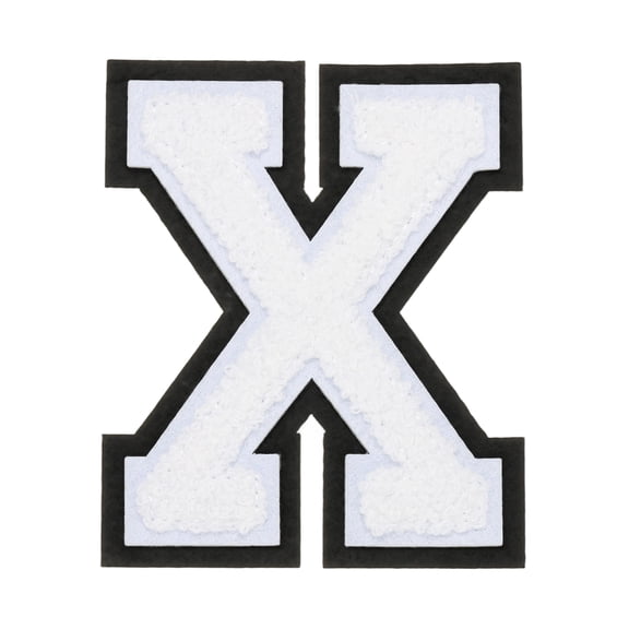 4" Chenille Letter Patches,White Chenille Initial A-Z Patches (Letter X)
