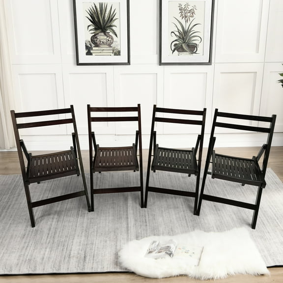 4 Cherry Wood Folding Chair , Equipped With A Comfortable Slatted Seat Solid Of 4, Tone, Delightful Framework