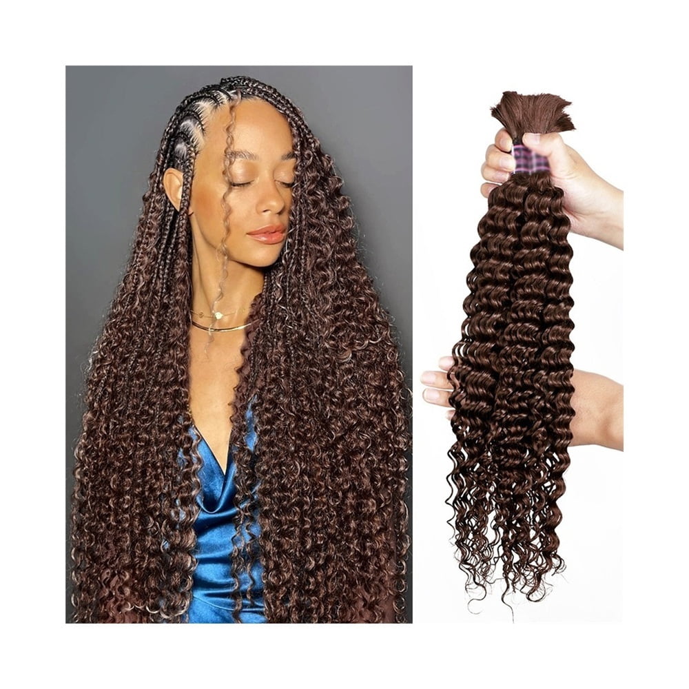 #4 Chocolate Brown Bulk Human Hair for Braiding, 100G/Bundle Deep Wave No Weft Hair Extensions