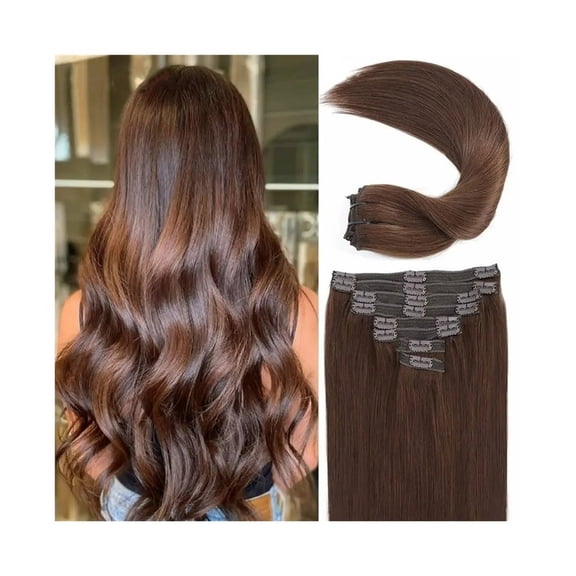 #4 Chocolate Brown Clip in Hair Extensions Real Human Hair Extensions Soft Silky Straight Clip in Remy Hair Extensions for Women 8pcs 120g/set