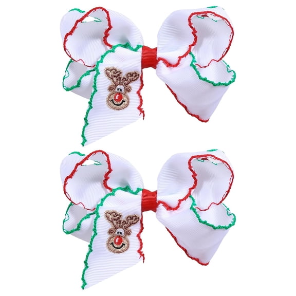4 Christmas Elk Embroidered Ribbon Bow Hair Alligator Clips for Teens Girl