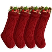 4PACK Christmas Stockings, Knitted Stocking for Holiday Christmas Party Family Decorations Red