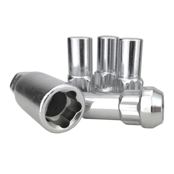 4 Chrome Closed End 14x1.50 Bulge Acorn Locking Wheel Lug Nut Set with Key - 1.9 Inches Tall - Fits Many Ford, Ram, Chevrolet, GMC