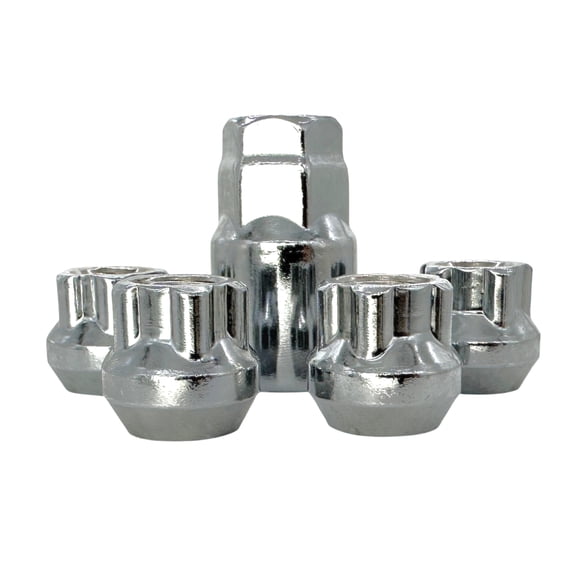 4 Chrome Open End 1/2-20 Bulge Acorn Locking Wheel Lug Nut Set with Key - Fits Many Jeep JK CJ