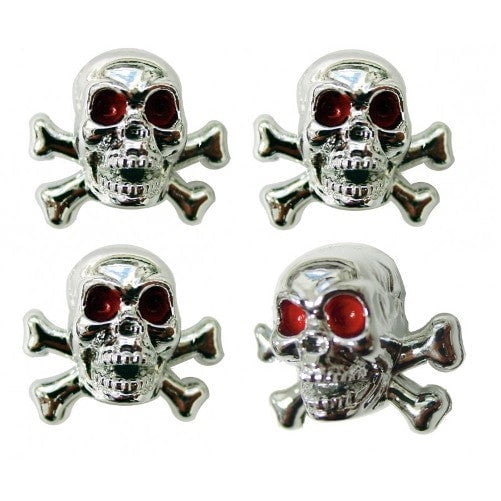 (4) Classic Car Pickup Truck Chrome Plastic Skull Tire Valve Stem Caps