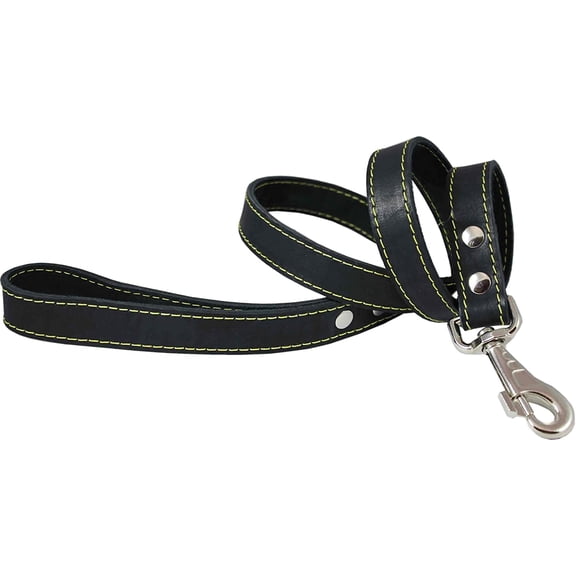 4' Classic Genuine Leather Dog Leash 1" Wide for Largest Breeds Black